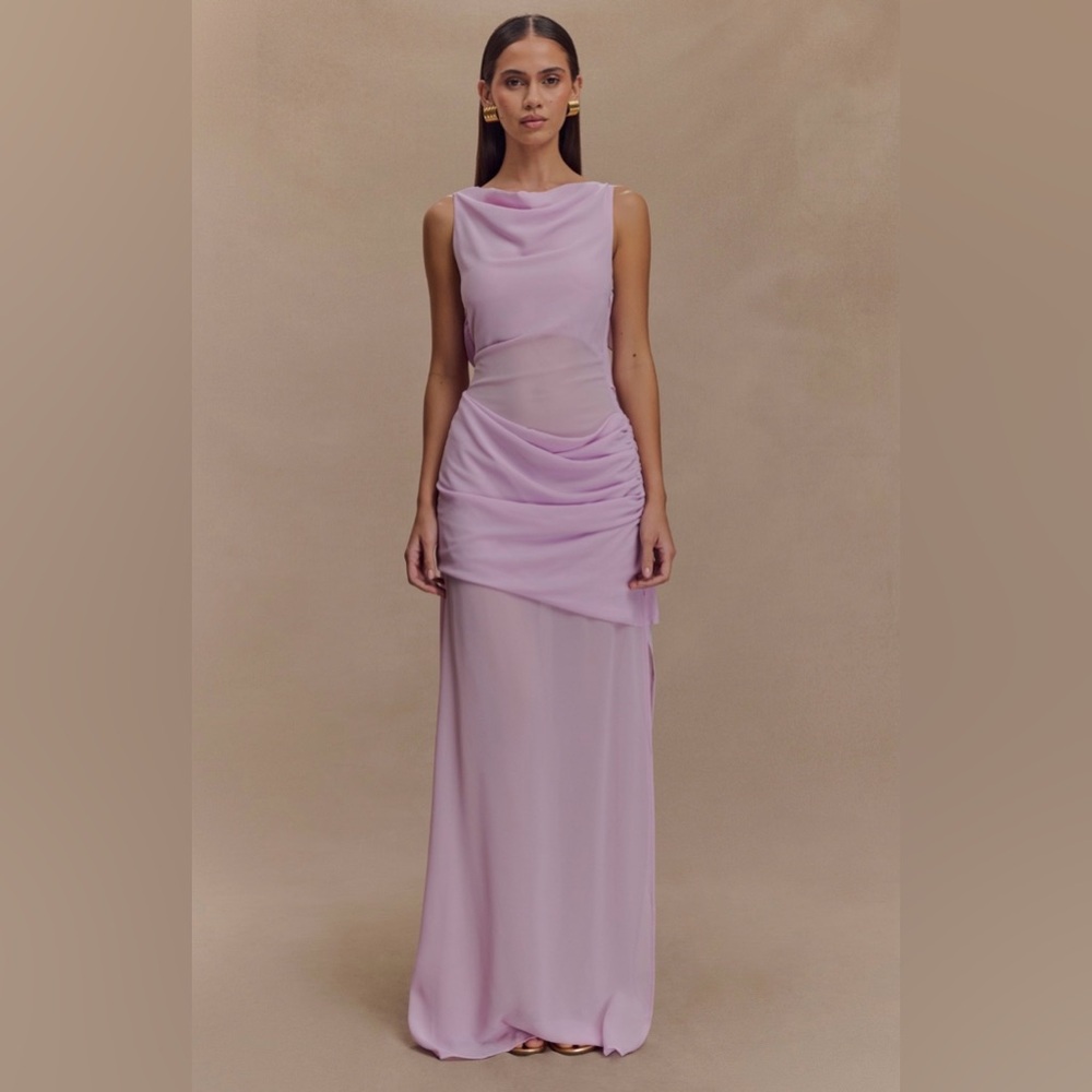 Meshki Lilac Sheer-Panel Maxi Dress